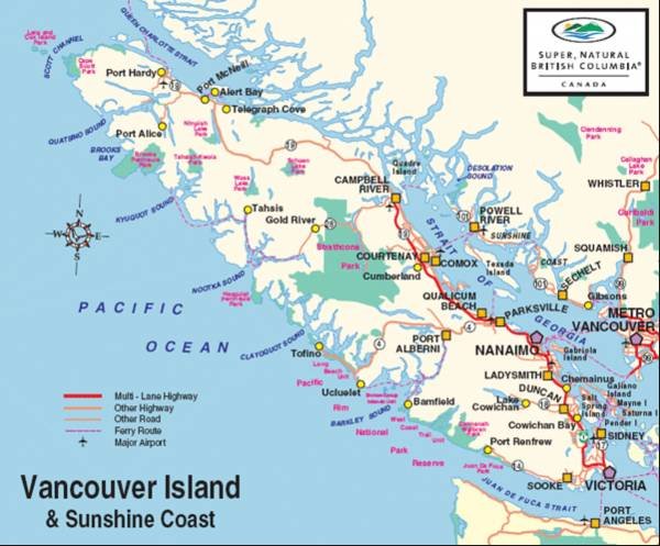Map Of Vancouver Island Listing All Cities